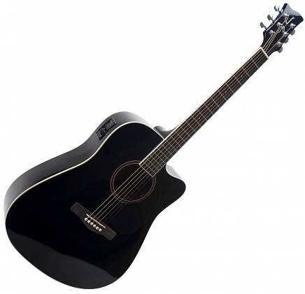 Jay Turser Dreadnought Acoustic Guitar Cutaway with EQ - Black - JTA524D-CE-BK