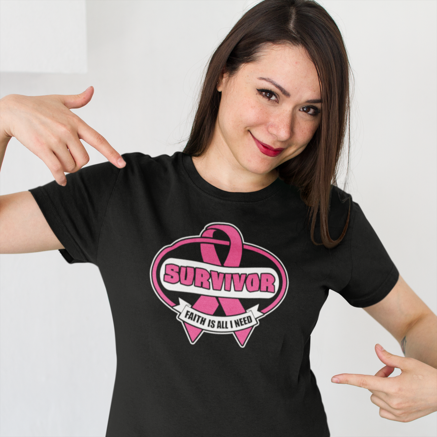 &quot;Surviver / Faith is all I need&quot; (cancer awareness)_Womens fitted tee