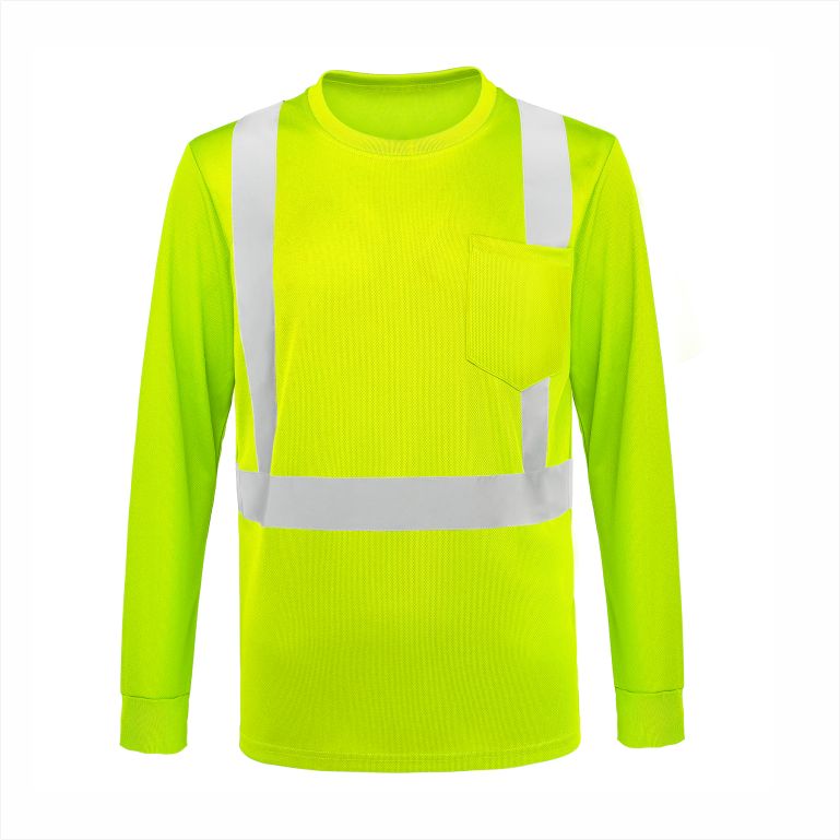 : Class 2 Long Sleeve Hi Vis Reflective Safety T Shirt with Pocket