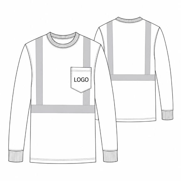 : Class 2 Long Sleeve Hi Vis Reflective Safety T Shirt with Pocket, Decoration Type: One Color One Side