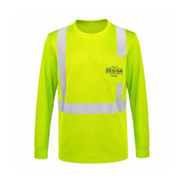 : Class 2 Long Sleeve Hi Vis Reflective Safety T Shirt with Pocket : Class 2 Long Sleeve Hi Vis Reflective Safety T Shirt with Pocket