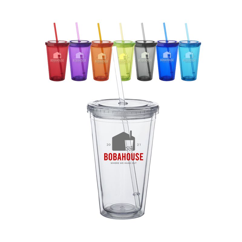 :         16 oz. Double Wall Acrylic Tumbler W/ Straws Stadium Cups