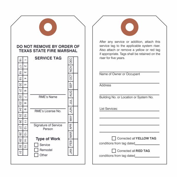 : Texas Fire Sprinkler Service Inspection Tags