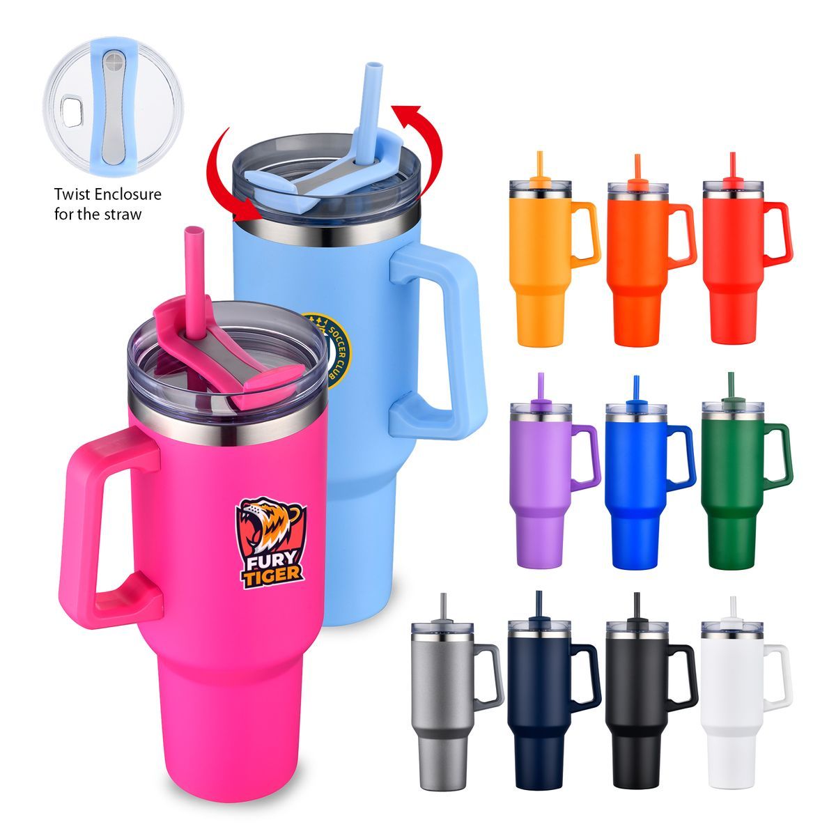 : 40 Oz. Boxed Two Tone Travel Handle Mug with Twist Closure Straw Lid : 40 Oz. Boxed Two Tone Travel Handle Mug with Twist Closure Straw Lid