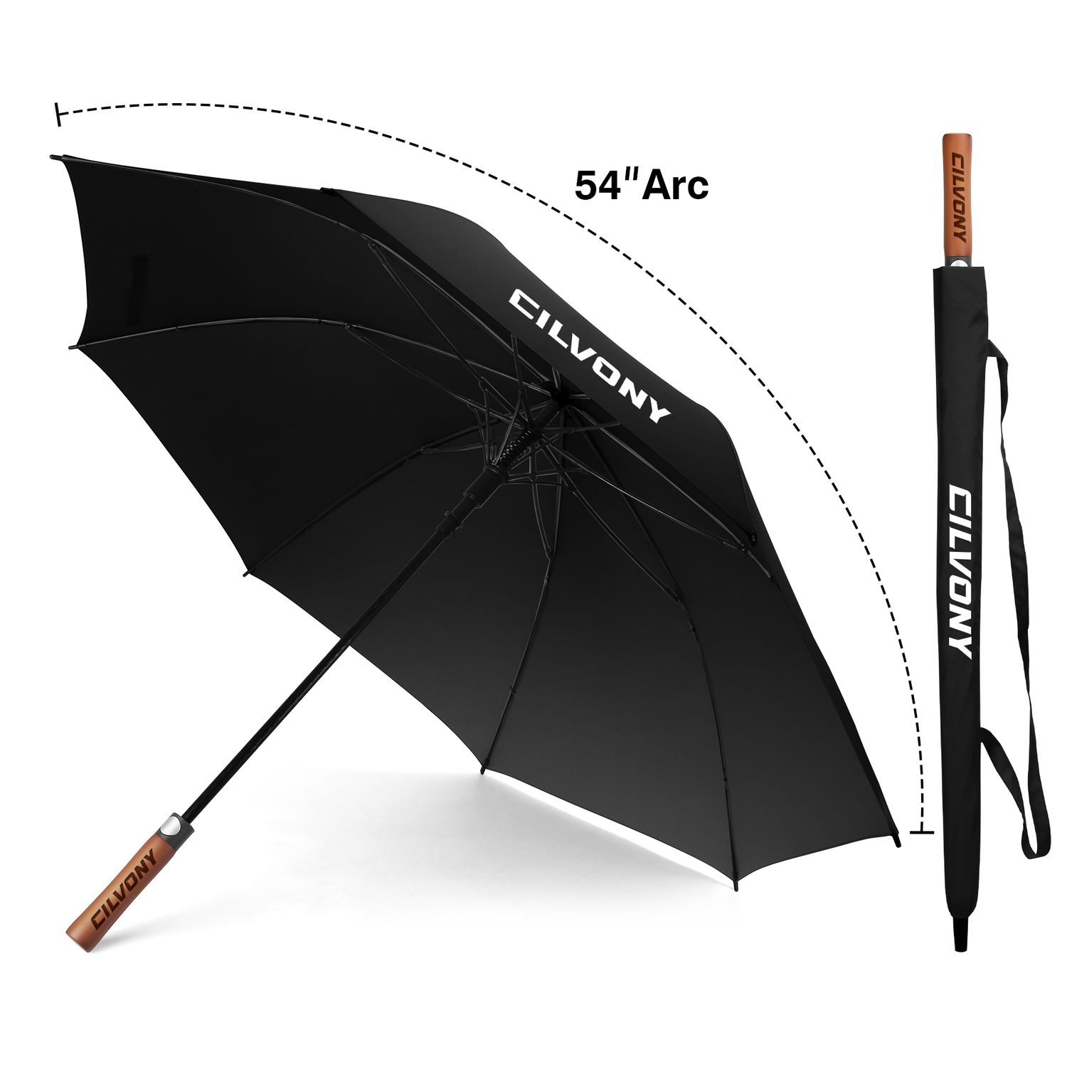 : 54 : 54" Arc Auto Open Stick Umbrella with Wooden Handle