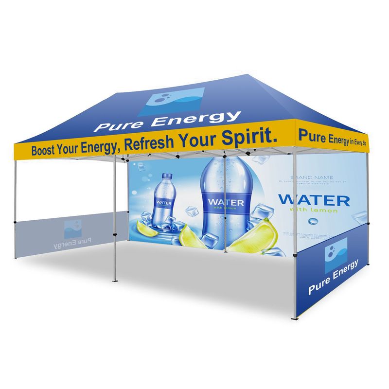 :  10' x 20' Custom Printed Pop Up Tent  w/ Back Full Wall and Two Half Walls
