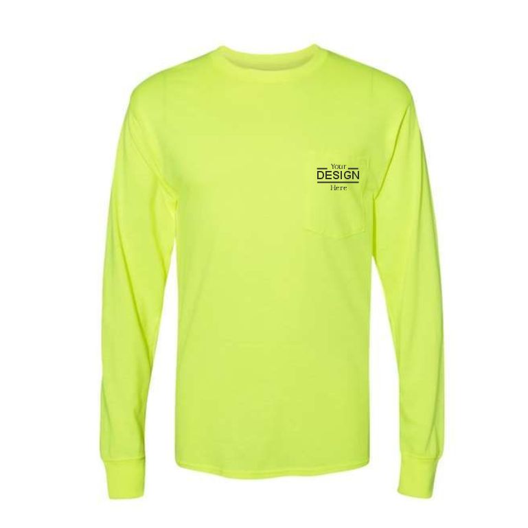 : Hanes Workwear Long Sleeve Pocket T-Shirt Tri-Blend Wicking