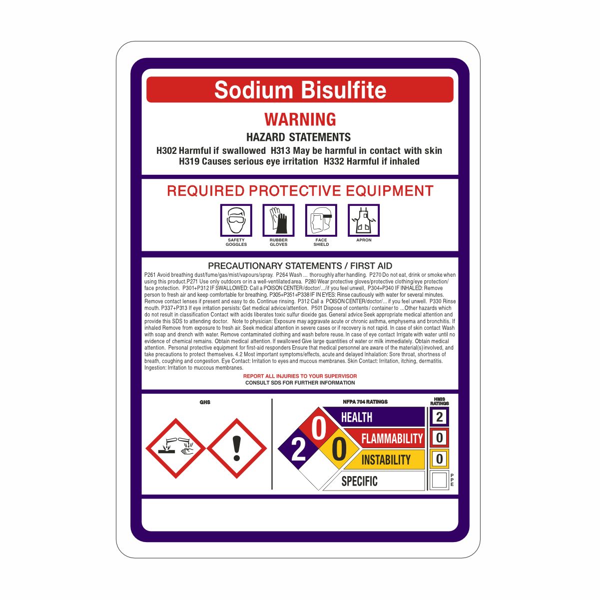: Sodium Bisulfite Hazard Statement : Sodium Bisulfite Hazard Statement