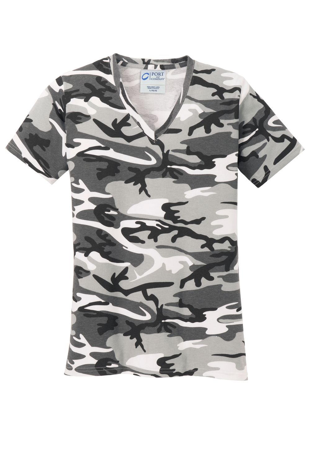 Port & Company® Ladies Core Cotton Camo V-Neck Tee Port & Company® Ladies Core Cotton Camo V-Neck Tee
