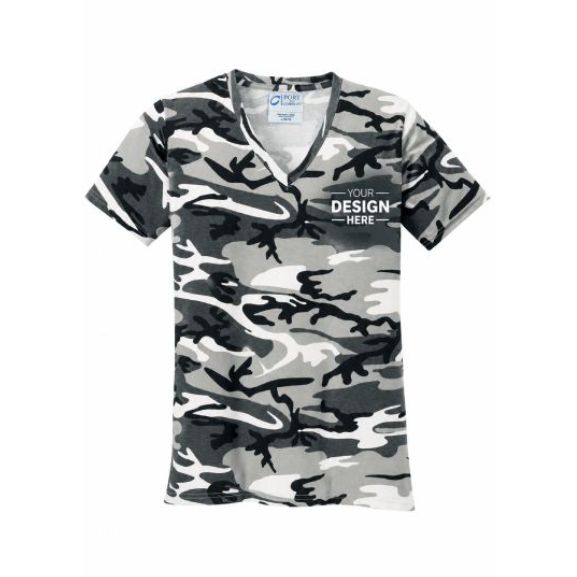 Port & Company® Ladies Core Cotton Camo V-Neck Tee