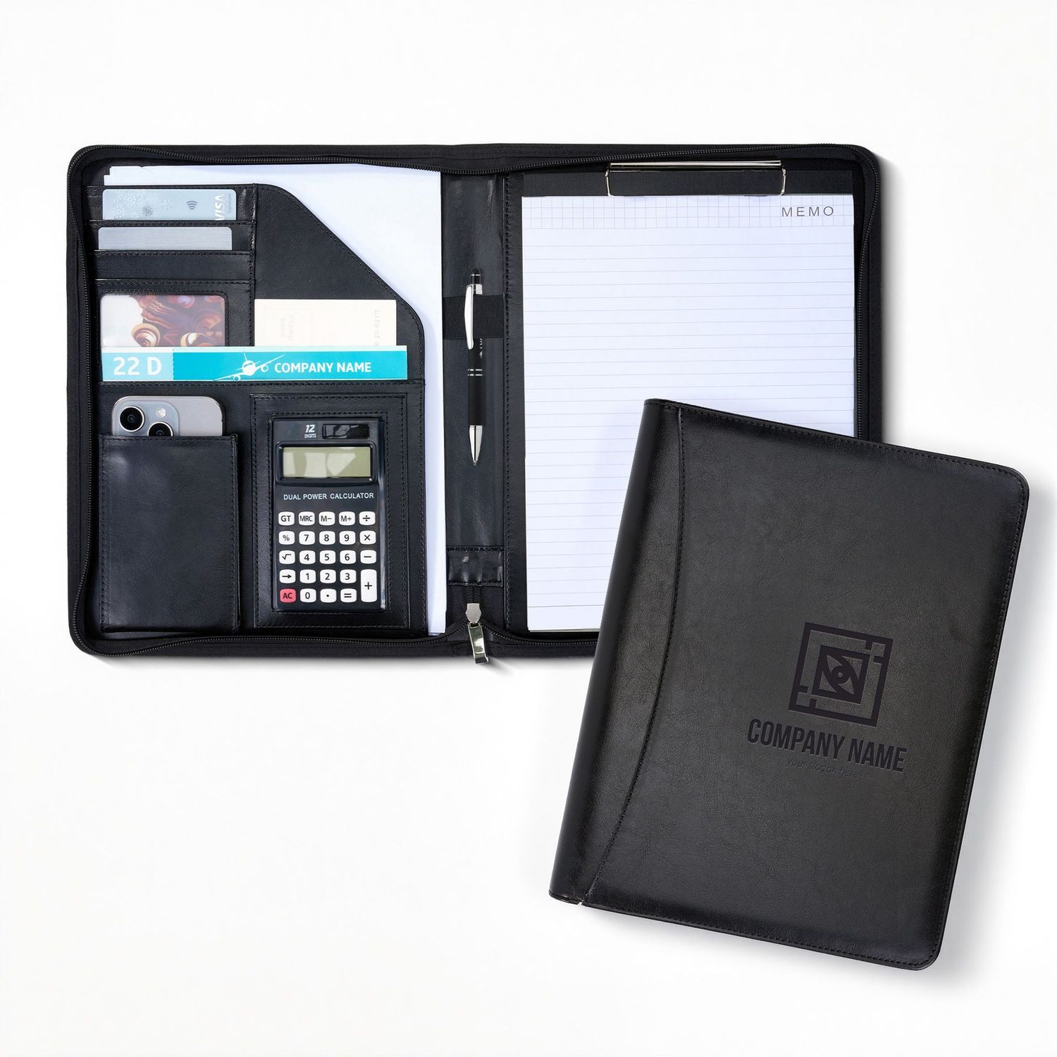 Deluxe Zippered PU Leather Padfolio with Custom Logo Deluxe Zippered PU Leather Padfolio with Custom Logo
