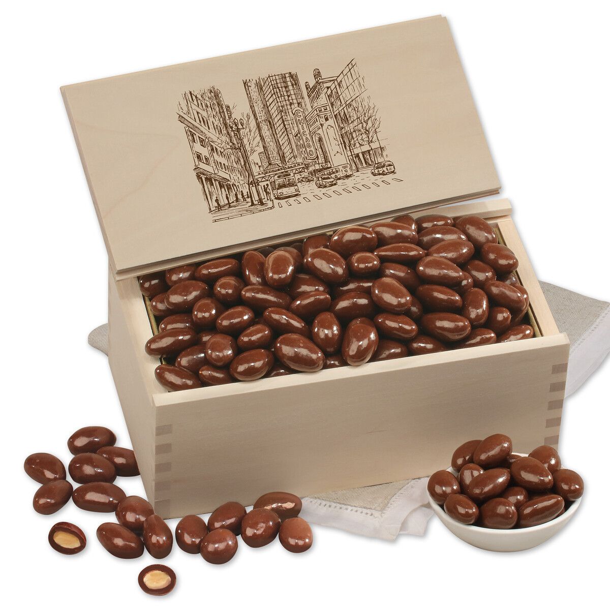 Milk Chocolate Covered Almonds in Wooden Collector's Box Milk Chocolate Covered Almonds in Wooden Collector's Box