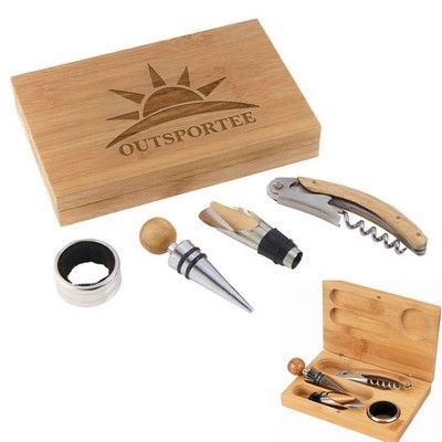 Custom 4-Piece Natural Bamboo Wine Opener Tool Gift Box Set Custom 4-Piece Natural Bamboo Wine Opener Tool Gift Box Set