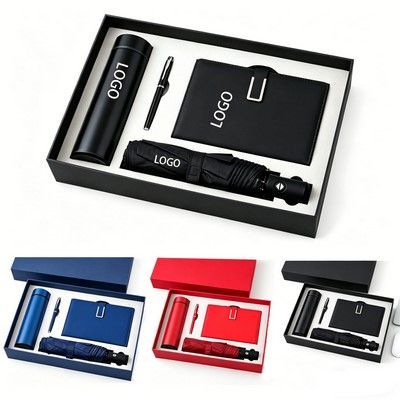 Corporate Business Gift Set With Smart Thermos Cup Umbrella Notebook Pen For Office Corporate Business Gift Set With Smart Thermos Cup Umbrella Notebook Pen For Office, Color Options: Black