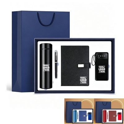 Business Gift Set with Tumbler Notebook Pen and Power Bank, Color Options: Black
