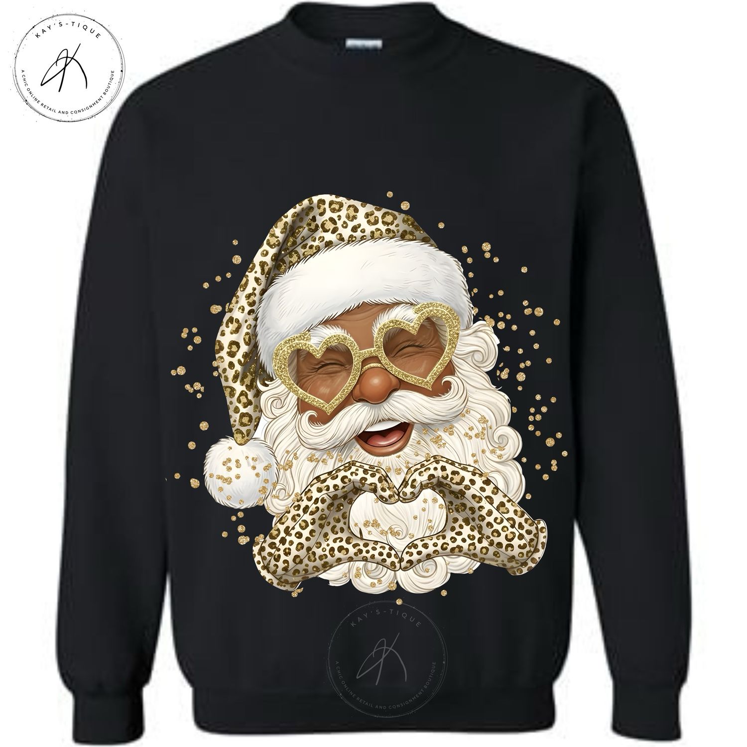 Leopard Glam Santa “Heart Hands” Sweatshirt