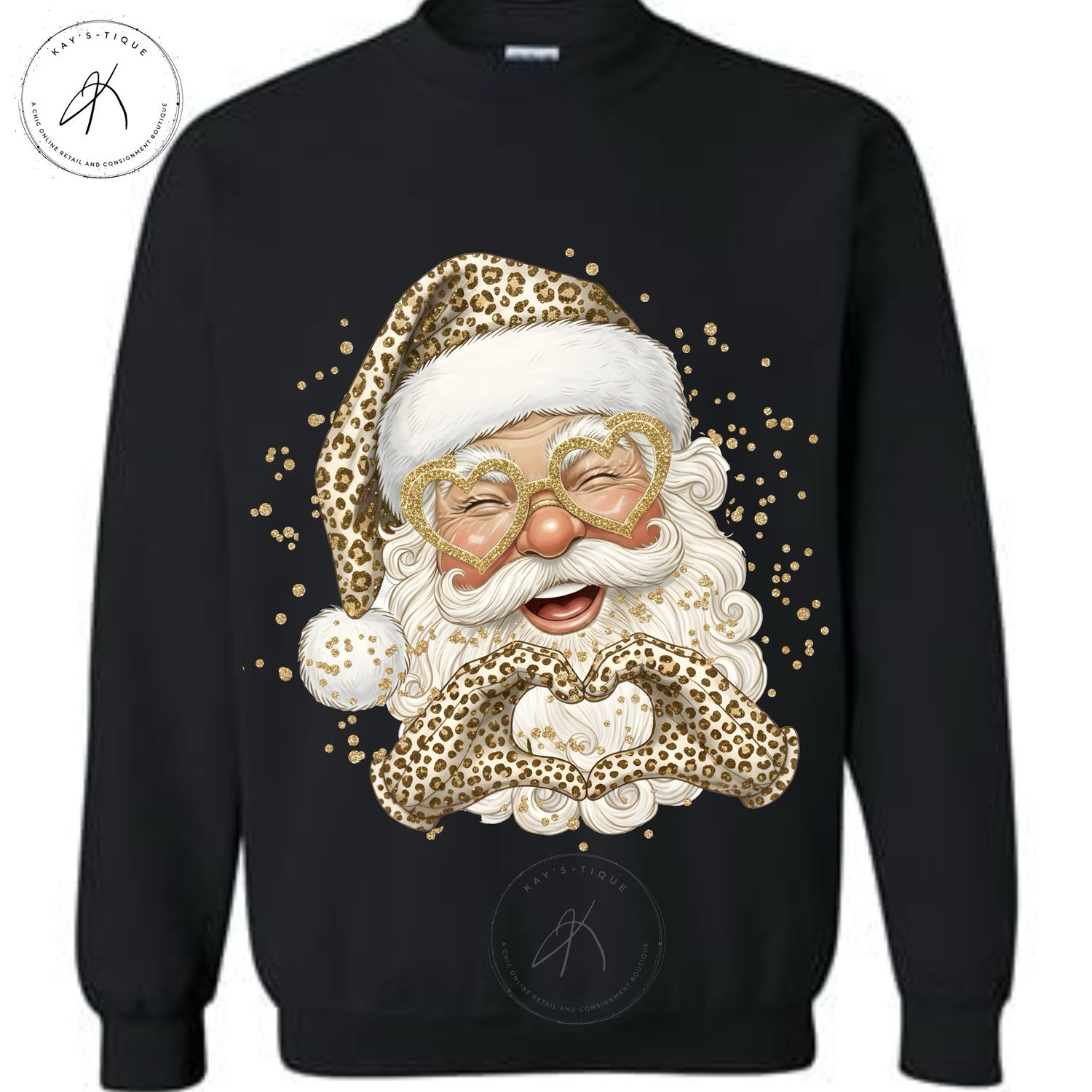 Leopard Glam Santa “Heart Hands” Sweatshirt