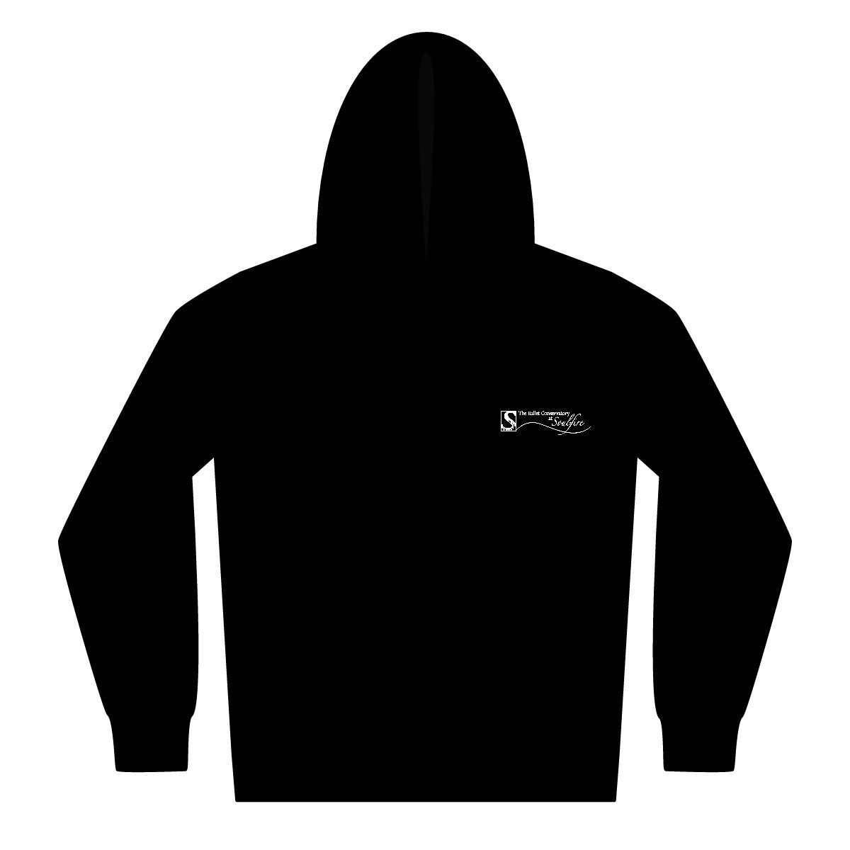 Ballet Conservatory - Kids Inspirational Youth Zipped Hoodie - "What Sets Your Soul On Fire?", Clothing sizes: XS, Gildan Colors: Black