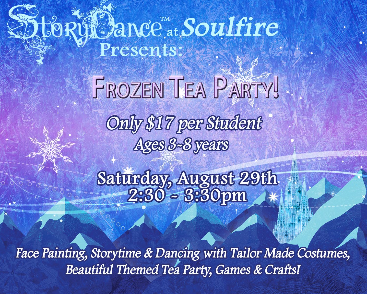8/29 "Frozen" Elsa Mini Camp & Tea Party 3-8yrs.
