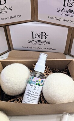 Eco-Puff Wool Dryer Ball Kit with Essential Oil Spray