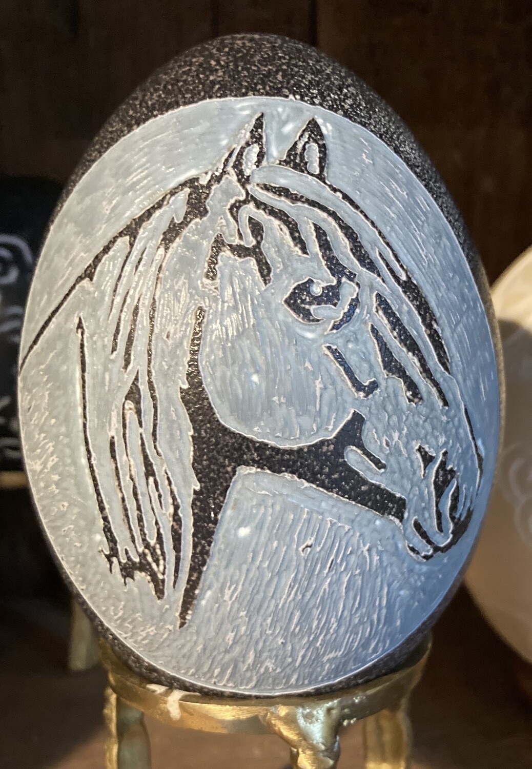Two sided Emu Egg/Horse Head