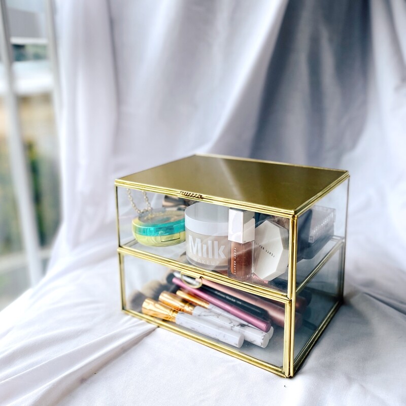 CALLA | Brass Tray Storage Hiasan Dekorasi Ruangan Kerangka Lis Kuningan Tembaga  •Kotak Kaca•
