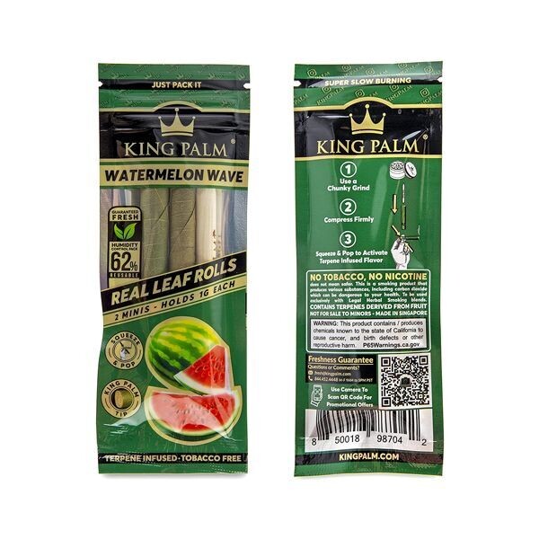 King Palm Watermelon Wave Hand Rolled Leaf 2 mini (1g) rolls pack