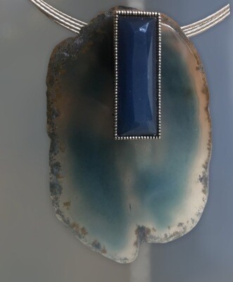 Large agate slice and blue cabochon