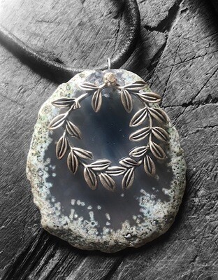 Light blue agate and silver pendant