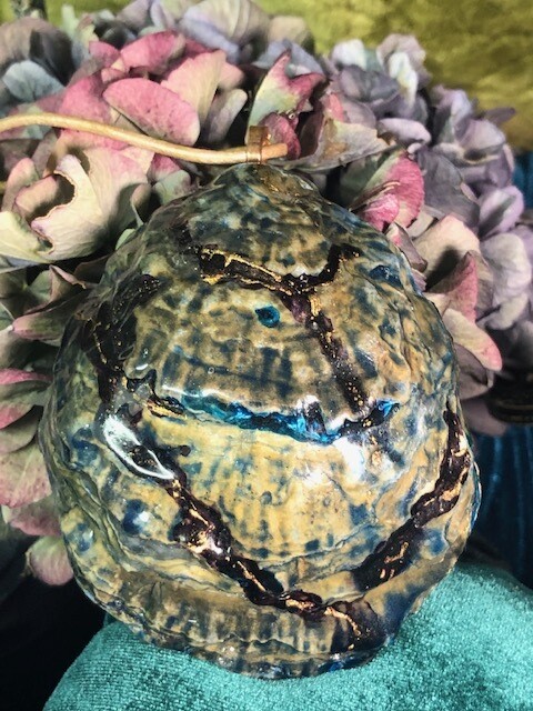 Large hand painted oyster shell with gemstones