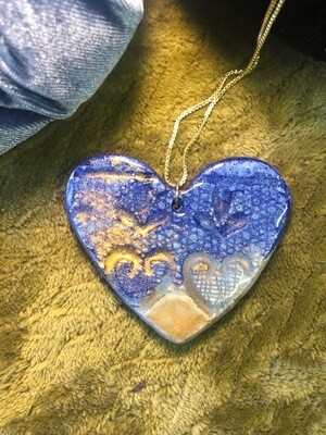Cretan blue ceramic heart pendant