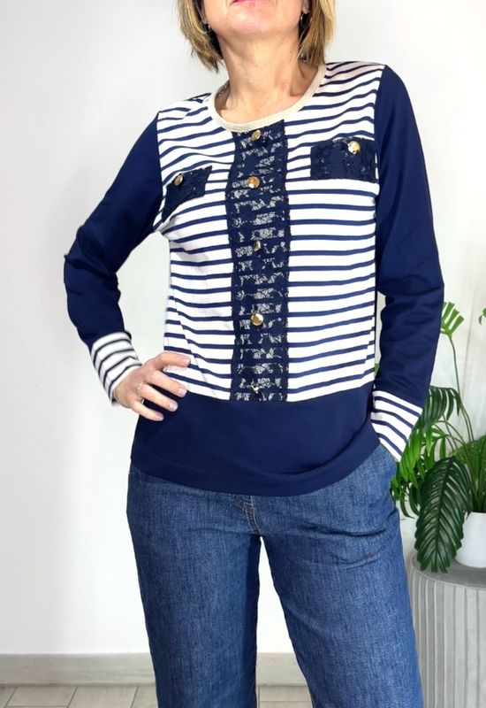 MAGLIA DIVA IN FANTASIA RIGATA E PIZZO