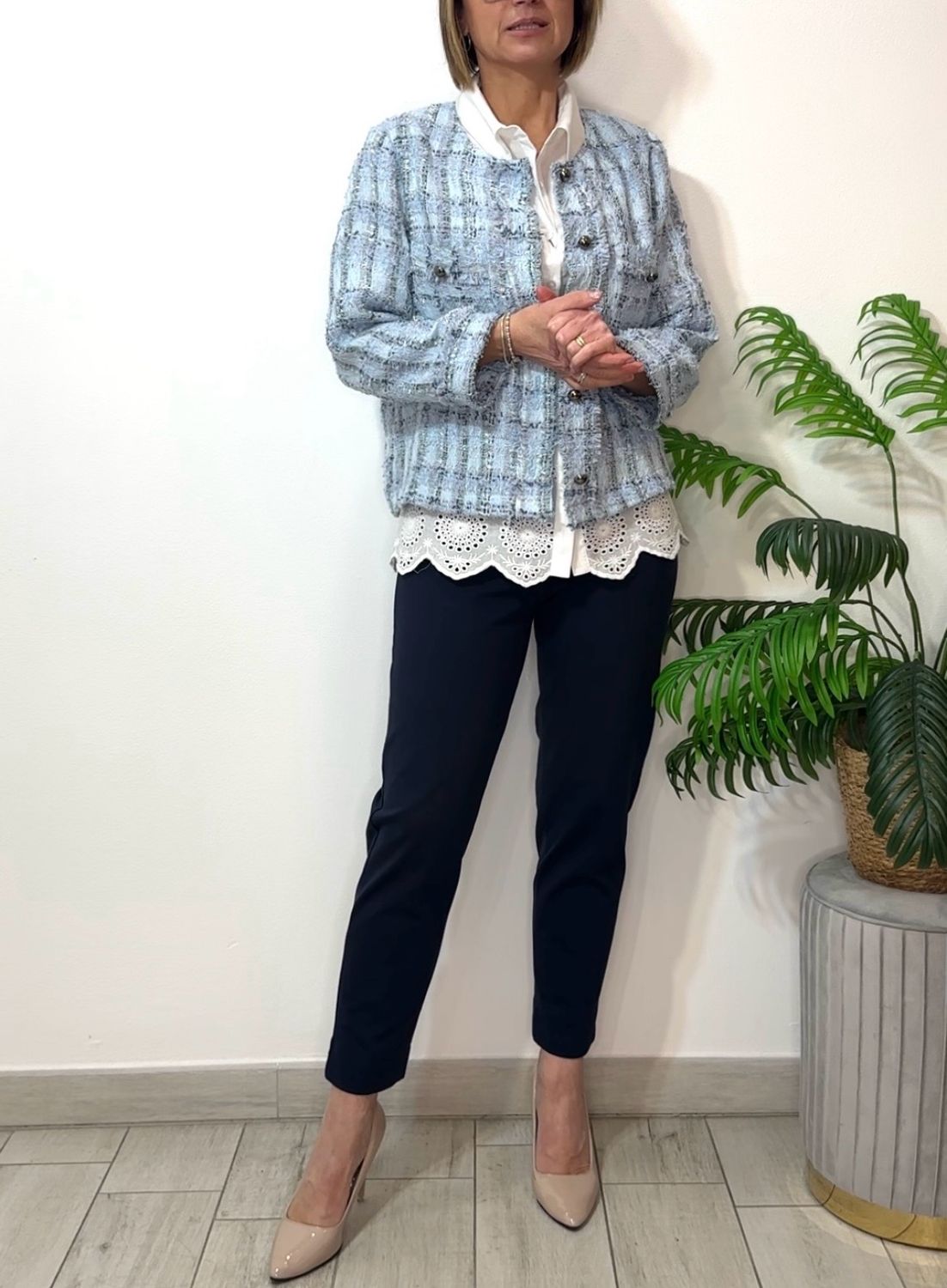 Giacca STILE CHANEL in fantasia colore azzurro