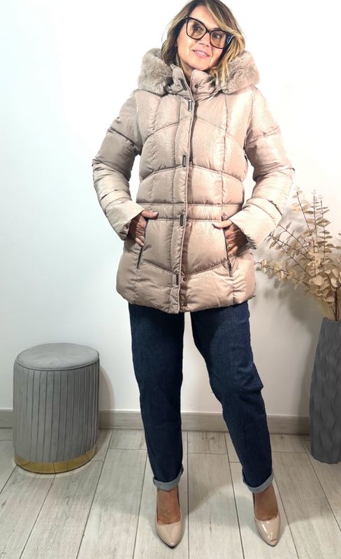 Piumino blu beige e bordeaux
