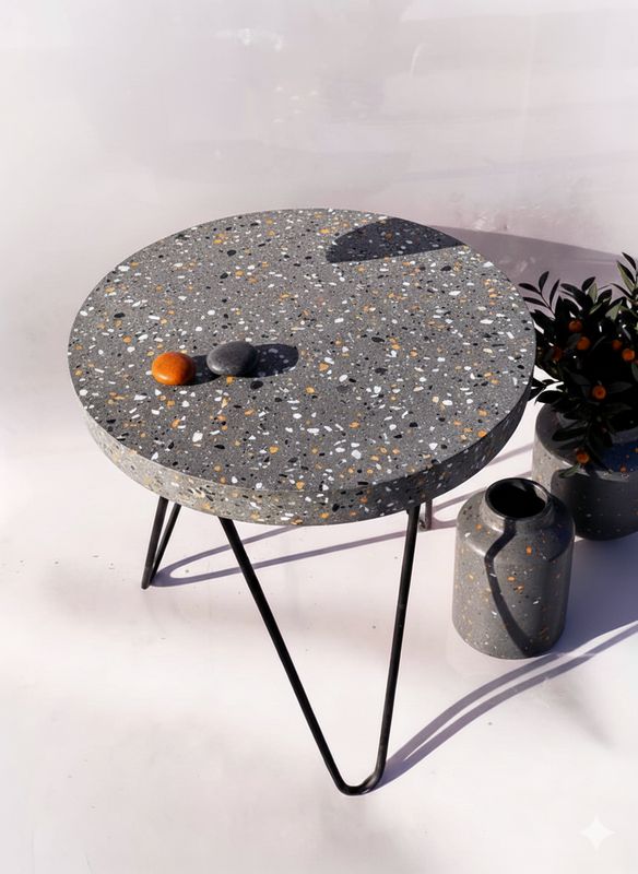 Dark Grey Terrazzo Side Table