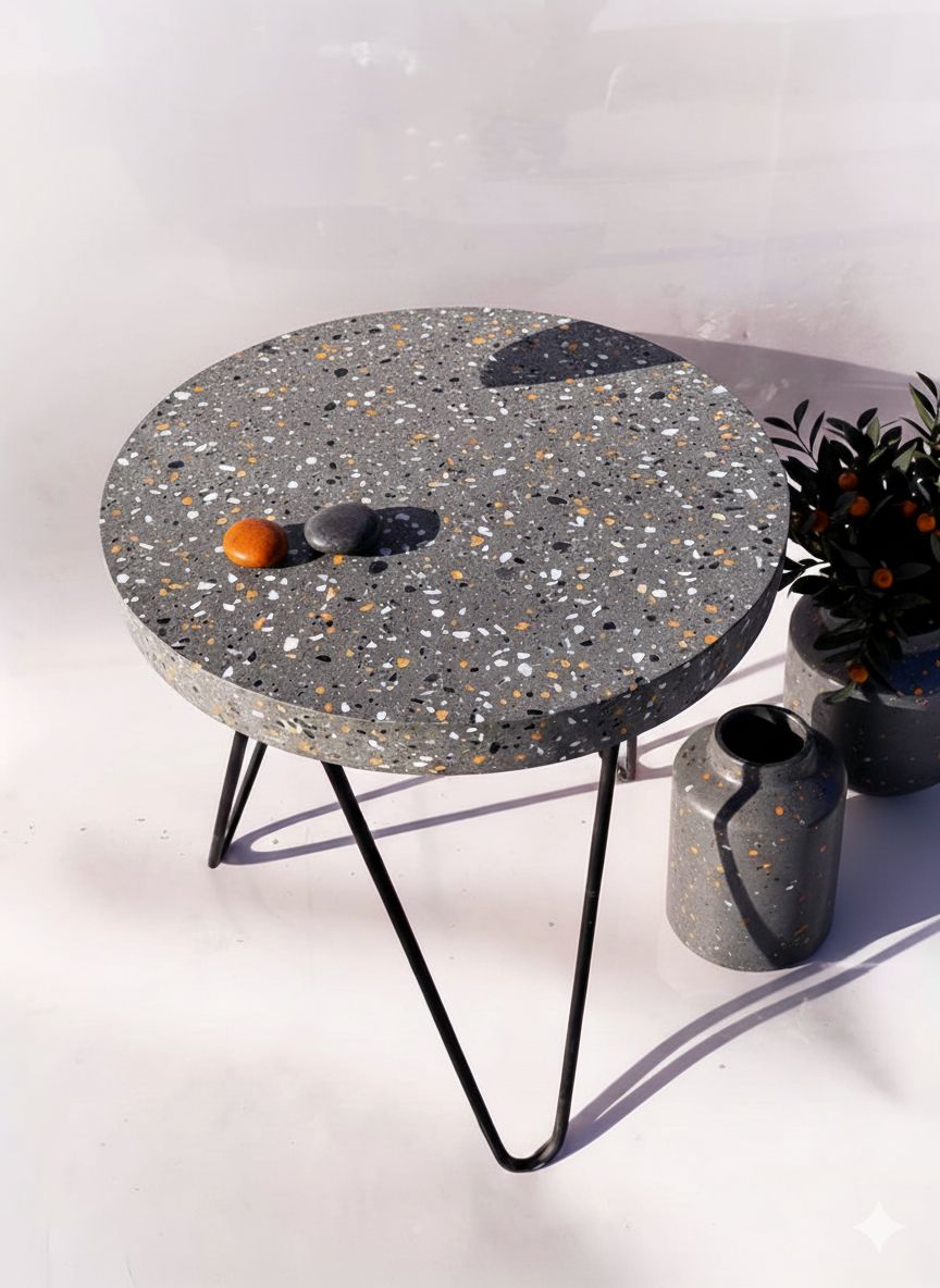 Dark Grey Terrazzo Side Table