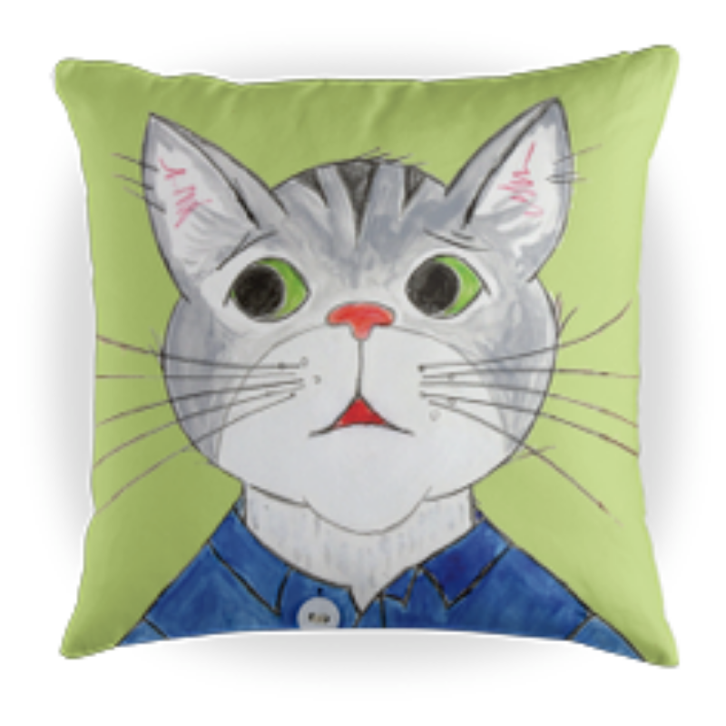 Toby the Cat - Kids Cat Pillow - Green Background - 16 x 16 Children's Decorative Pillows - Kids Throw Pillows