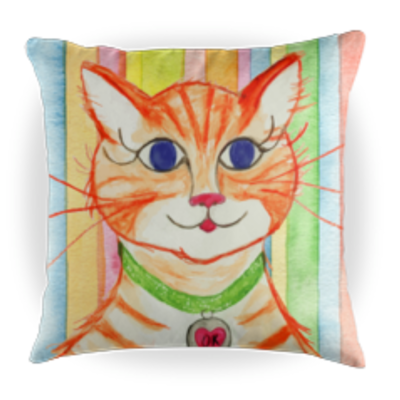 Orange Kitty - Kids Cat Pillow - 16 x 16 Children's Decorative Pillows - Kids Throw Pillows