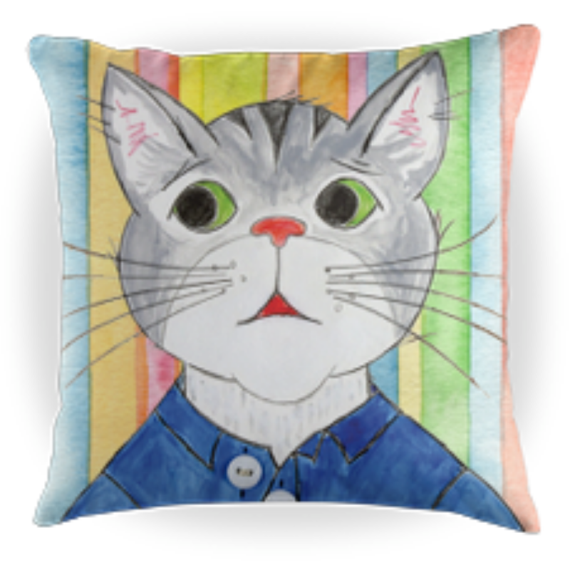 Toby the Cat - Kids Cat Pillow - Striped Background - 16 x 16 Children's Decorative Pillows - Kids Throw Pillows