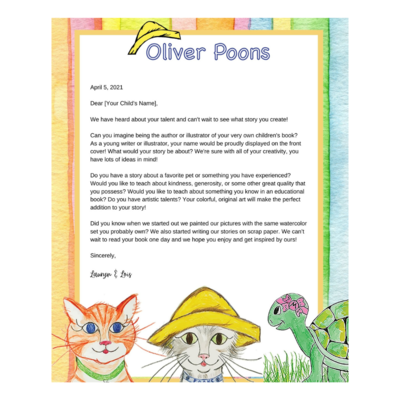 Oliver Poons Young Writers Bundle -Personalized Letter From the Author & Illustrator with Your Choice of Oliver Poons Storybook