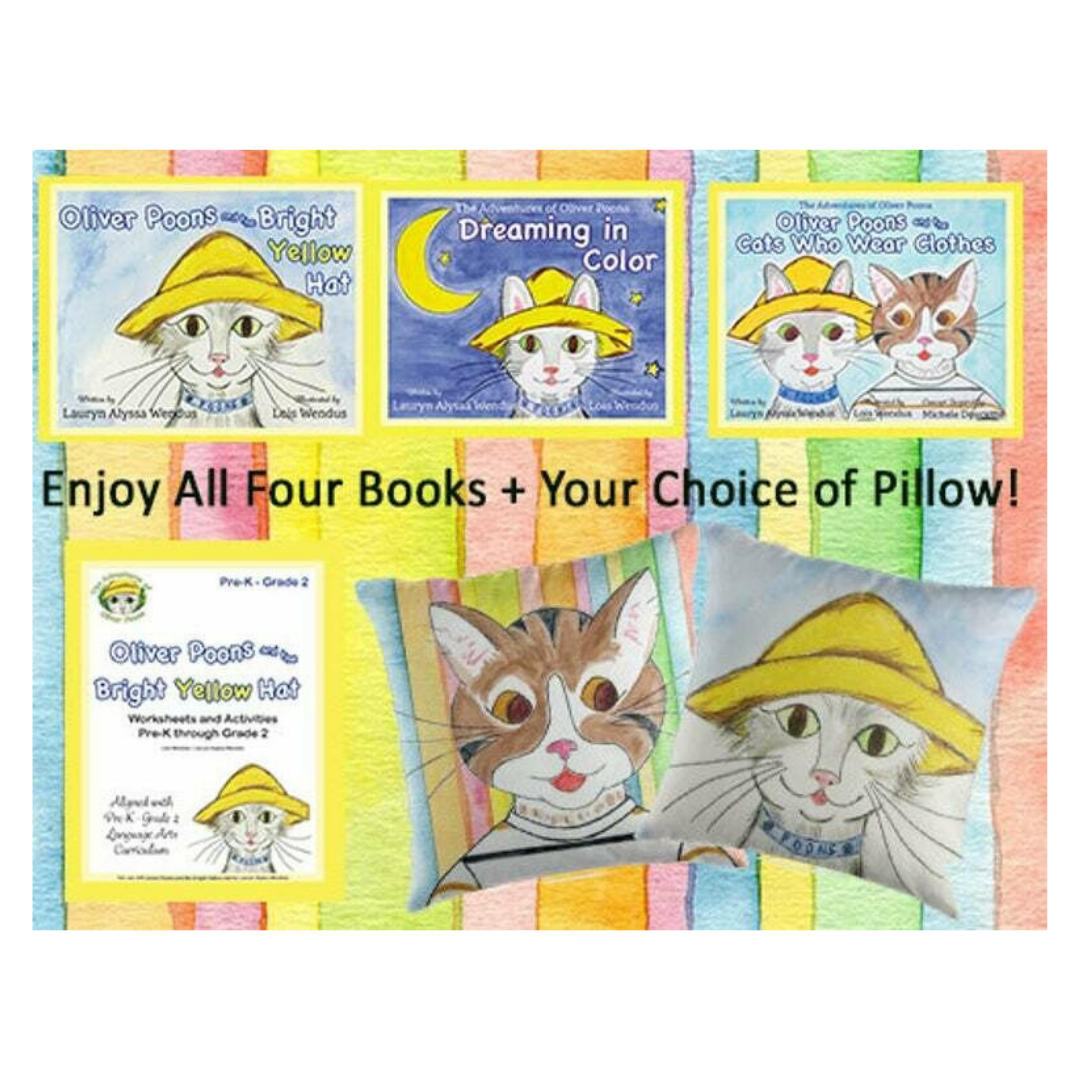 Oliver Poons Complete At-Home Learning & Fun Bundle - Children's Books - Pillows - Preschool - Kindergarten - Grades 1 & 2 - Homeschool