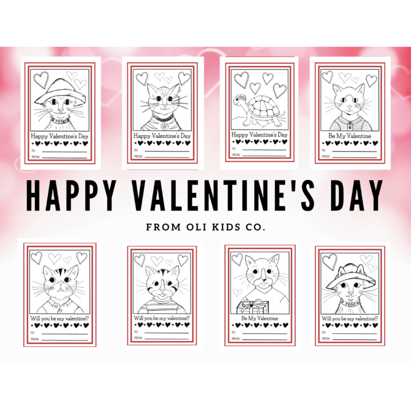 Oli Kids Co Valentine’s Day Printables for Kids, Kids Valentine's Day Coloring, Animal Valentines, Digital Download, Cards for Classrooms