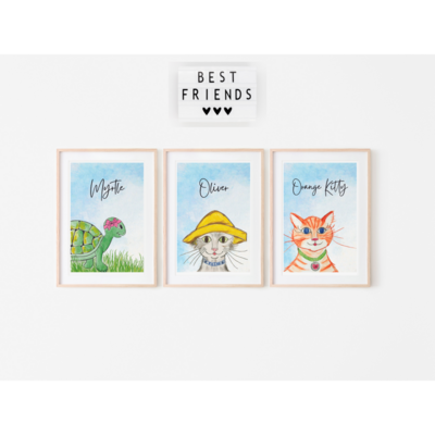 Set of 3 Oli Kids Co Character Printable Wall Art Set - Myrtle, Oliver & Orange Kitty - Kids Room Decor - Nursery Decor
