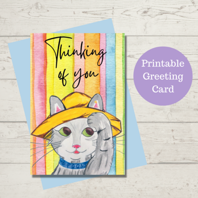 Oli Kids Co Thinking of You Printable Card, Greeting Card, Downloadable Card, Instant Download, Print at Home, Cat Card, Cat Illustration