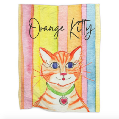 Orange Kitty Character Blanket - 30 x 40 Cat Print Fleece Blanket - Comfort Blanket - Baby Blanket - Kids Cat Blanket