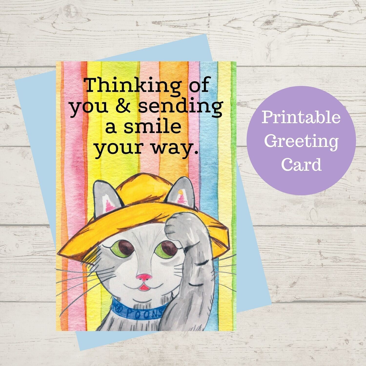 Oli Kids Co Sending a Smile Printable Card, Greeting Card, Downloadable Card, Instant Download, Print at Home, Cat Card, Cat Illustration