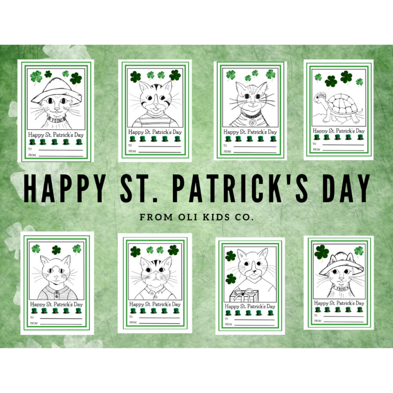 Oli Kids Co St.Patrick's Day Cards for Kids, Kids St. Patrick's Day Coloring, Digital Download, St. Patty's Day Cards for Classrooms