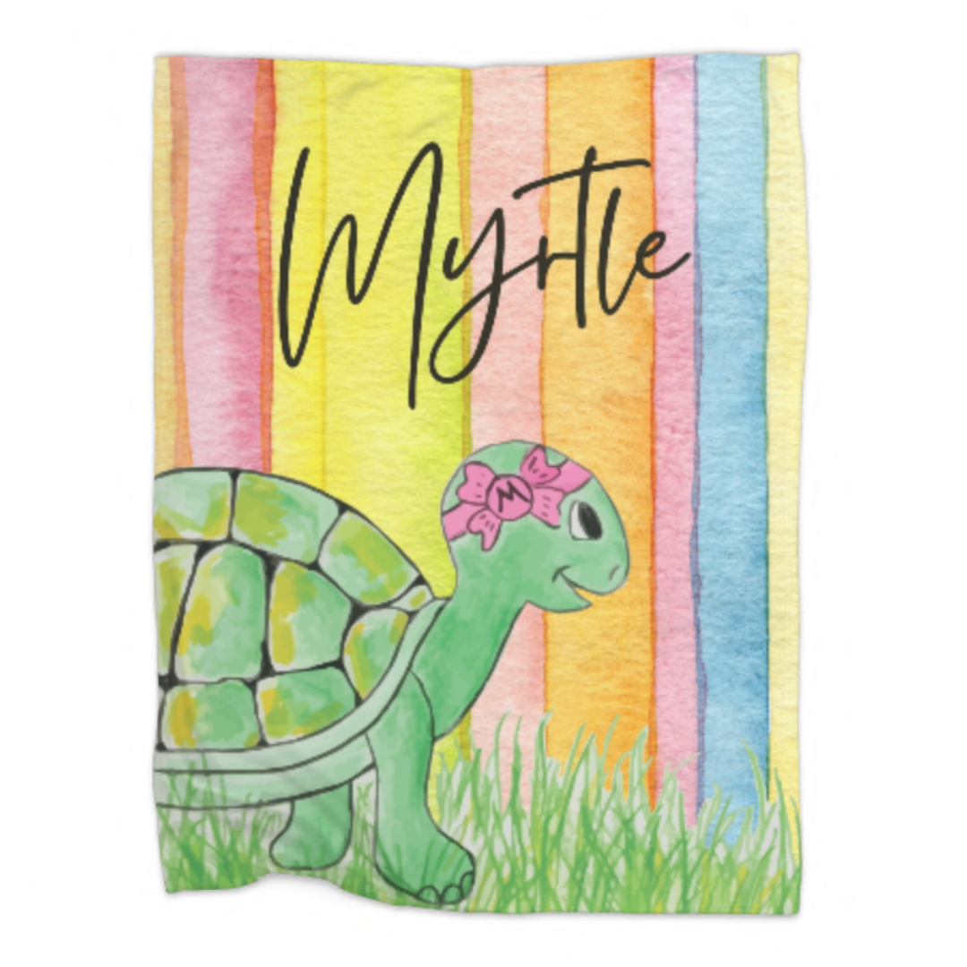 Myrtle the Turtle Character Blanket - 30 x 40 Turtle Fleece Blanket - Comfort Blanket - Cat Toddler Blanket - Kids Turtle Blanket