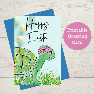 Oli Kids Co Happy Easter Greeting Card, Printable Card, Downloadable Card, Instant Download, Print at Home, Turtle Card, Turtle Illustration