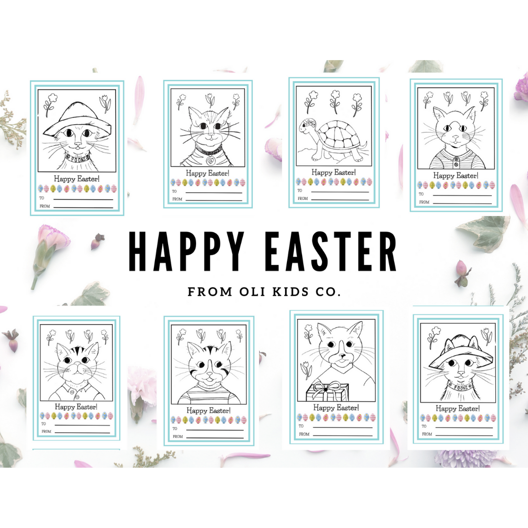 Oli Kids Co Happy Easter Cards for Kids, Kids Easter Coloring, Digital Download, Easter Cards